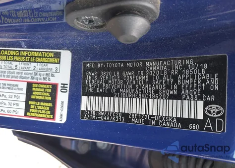 2019 Toyota Corolla Se z USA, uszkodzony, nr VIN 2T1BURHE9KC196207